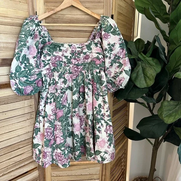 Abercrombie & Fitch Garden Floral Poplin Puff-Sleeve Mini Dress - Picture 7 of 10